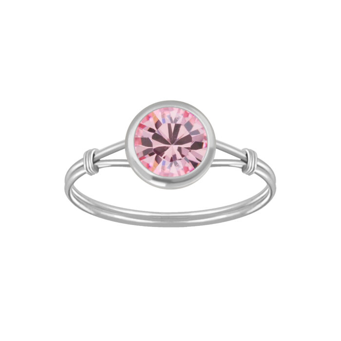 Rózsaszín köves, kötött mintás ezüst gyűrű - 6mm kővel