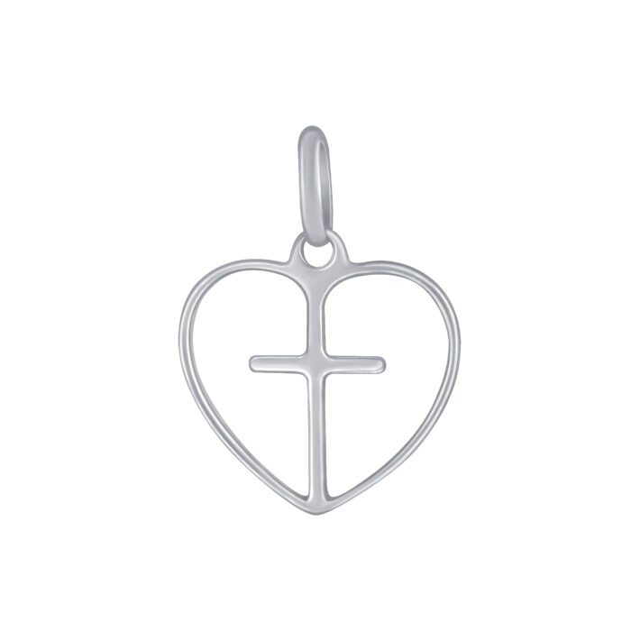 Keresztény szimbólumos szív ezüst medál