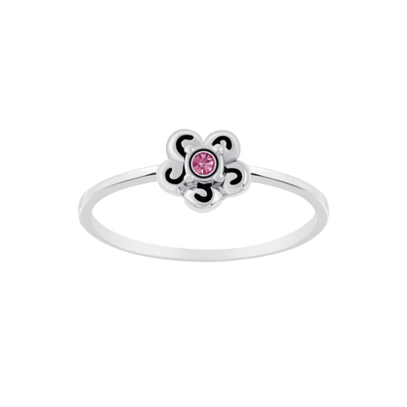 Rózsaszín köves, virágos ezüst gyűrű