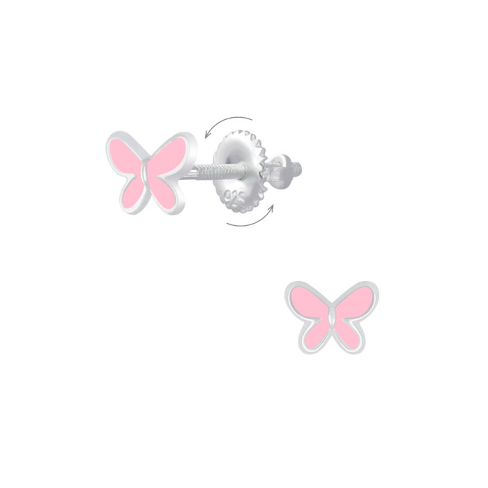Rózsaszín pillangós ezüst gyerek fülbevaló