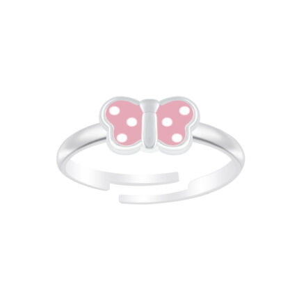 Rózsaszín pöttyös pillangós gyerek ezüst gyűrű