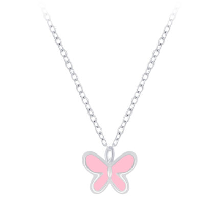 Rózsaszín pillangós gyerek ezüst nyaklánc