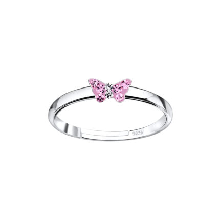 Rózsaszín pillangós gyerek ezüst gyűrű