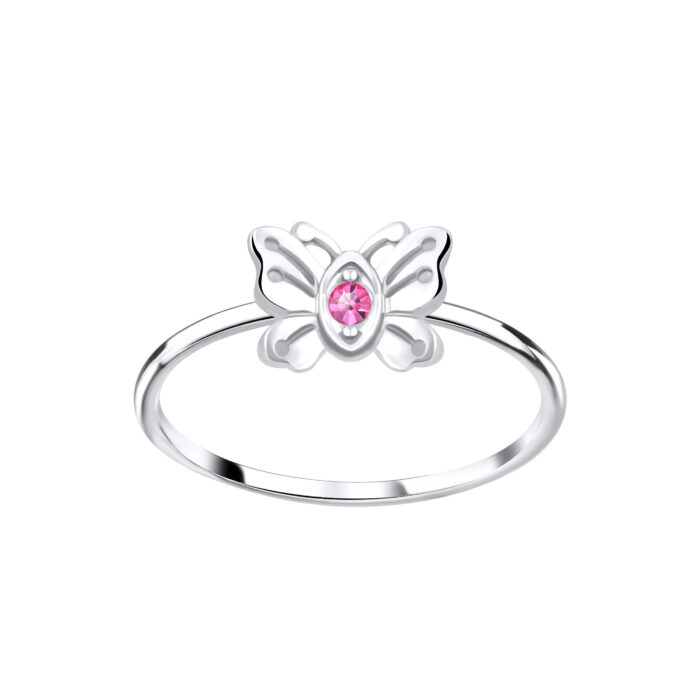 Rózsaszín köves pillangó ezüst gyűrű