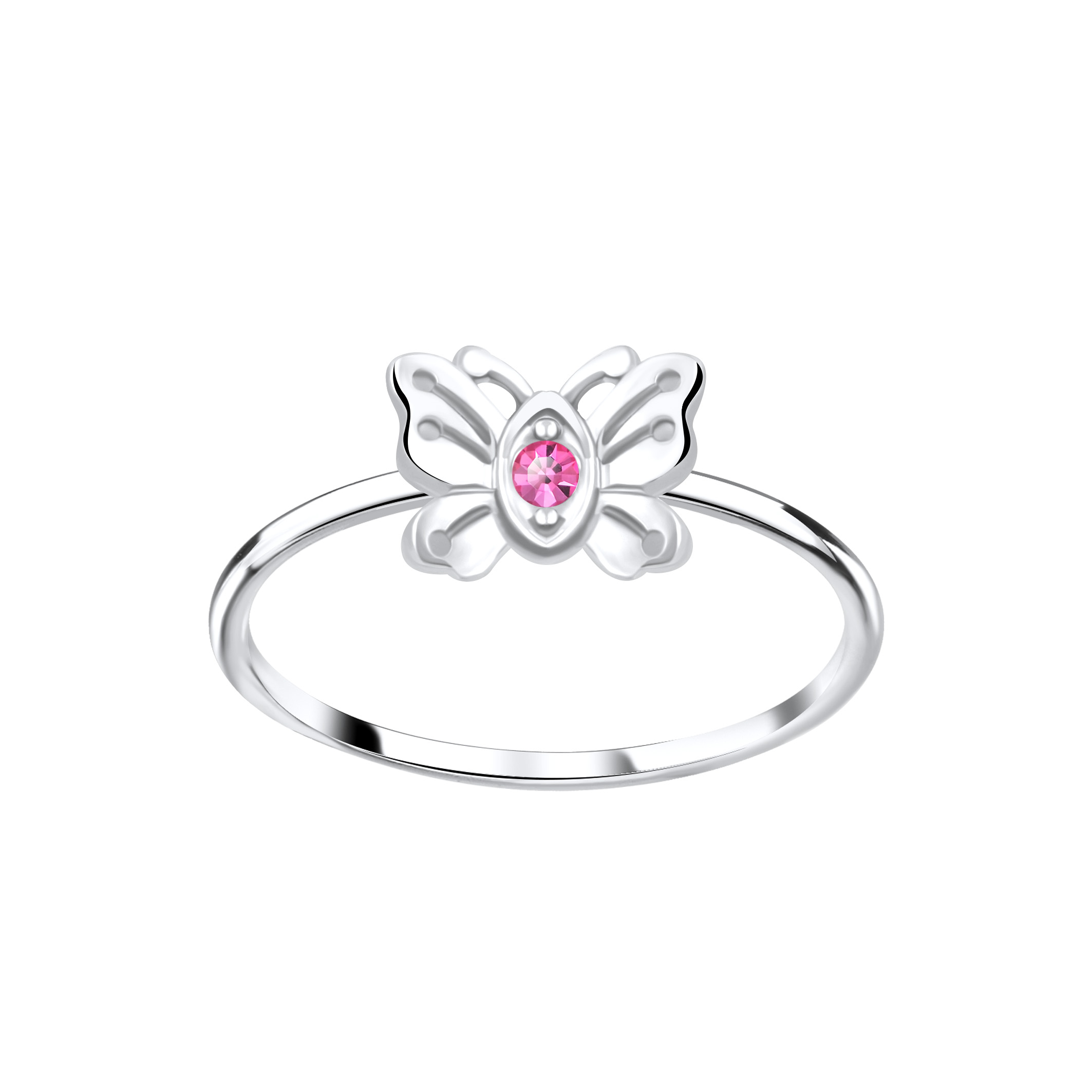Rózsaszín köves pillangó ezüst gyűrű