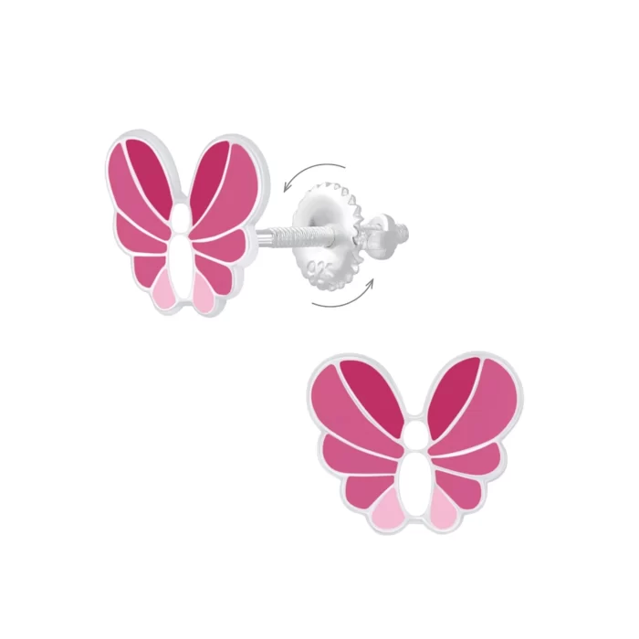 Rózsaszín pillangós gyerek ezüst fülbevaló