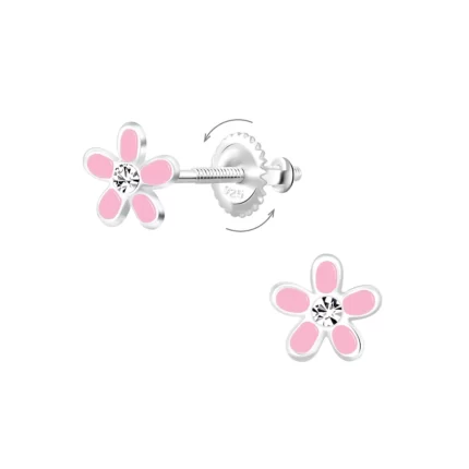 Rózsaszín köves virág gyerek ezüst fülbevaló