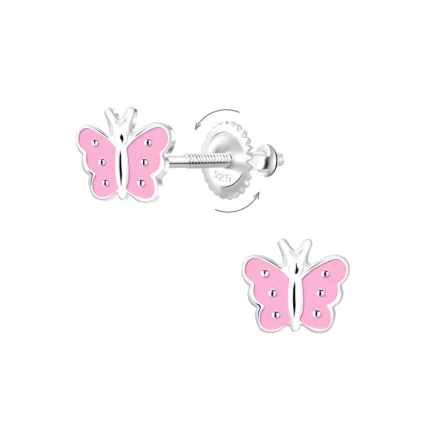 Rózsaszín pillangós gyerek ezüst fülbevaló