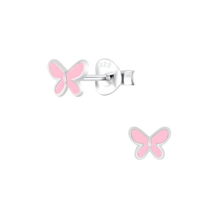 Rózsaszín pillangó ezüst fülbevaló.