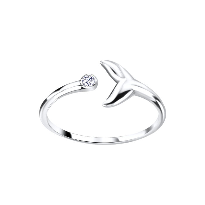Delfin uszony kővel nyitott állítható ezüst gyűrű.