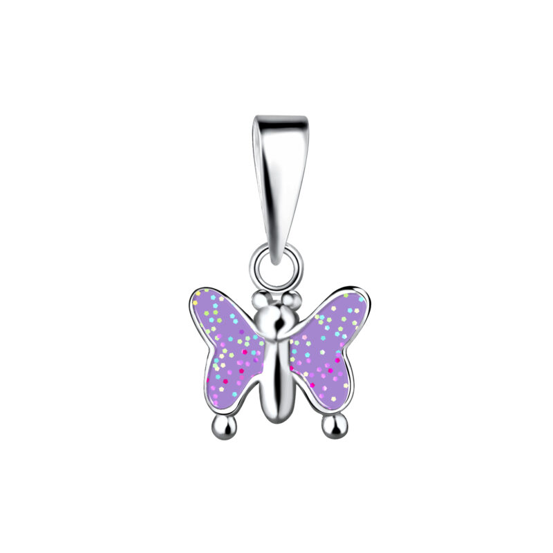 Lila csillámos pillangó ezüst fülbevaló.