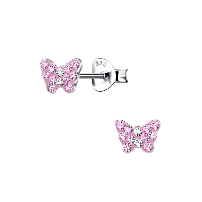 Rózsaszín köves pillangó ezüst fülbevaló.